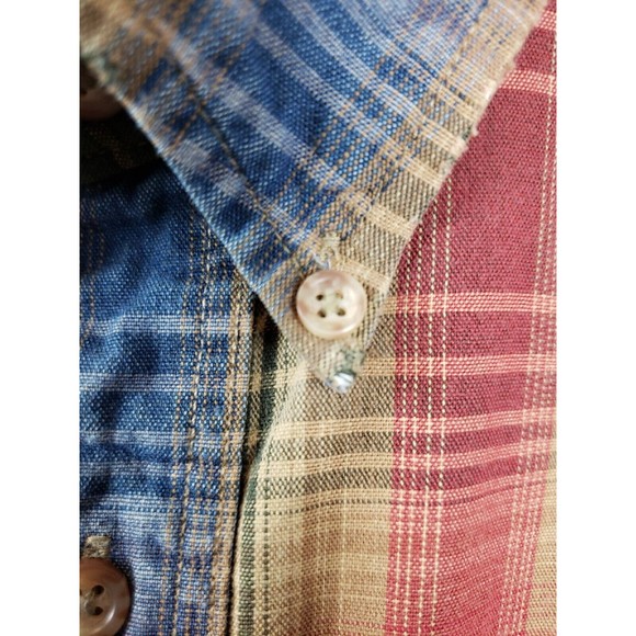 417 by Van Heusen Men's Indigo multicolored Plaid  Shirt Size L cotton VTG - Picture 4 of 12